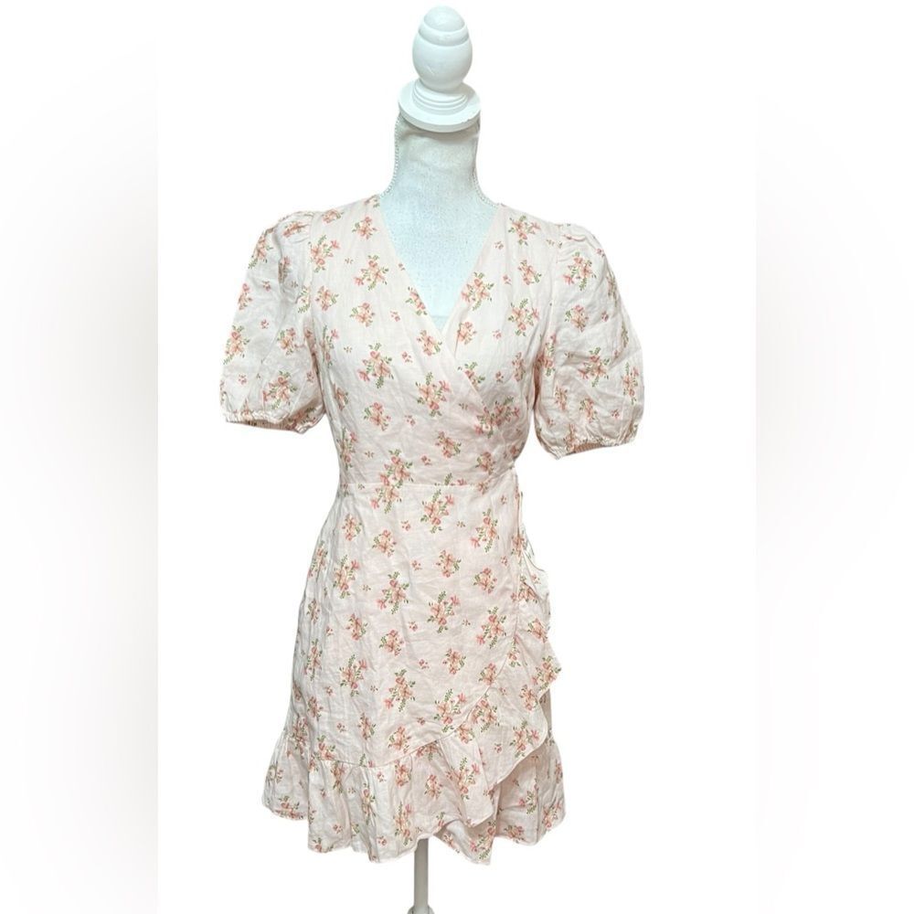& other stories | Puff Sleeve Linen floral Wrap Dress size 6 NWT - Picture 2 of 6